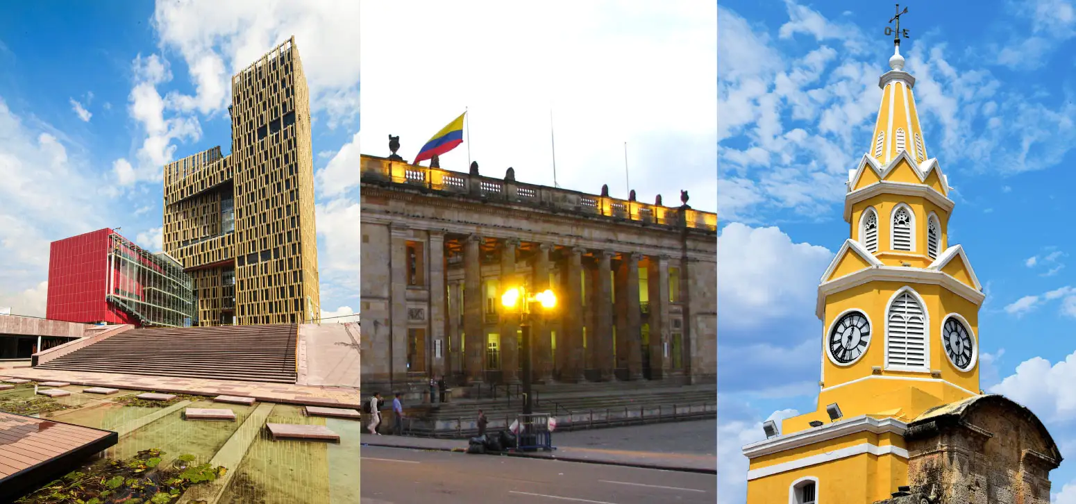 Centro Cívico Plaza de La Libertad, Medellín | Capitolio Nacional, Bogotá | Torre del reloj, Cartagena